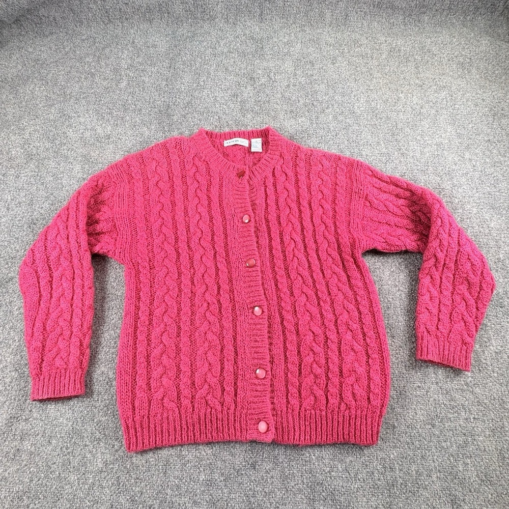 Vintage 80s Northern Isles Cardigan Sweater Women's M Pink Mohair Preppy Fairy